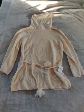 NWT Talbots Pure Cashmere Soft cream Cowl turtleneck sweater tunic with belt XL